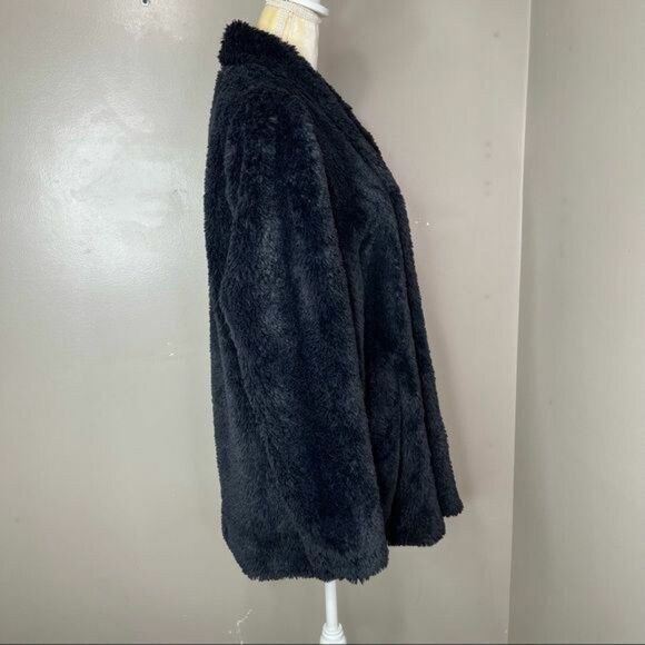 Kenneth Cole Faux Fur Black Coat Medium Women Open Front - Picture 4 of 12